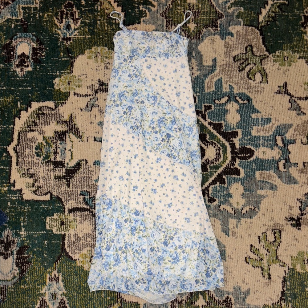 Altar'd State Blue and White Floral A-Line Dress
